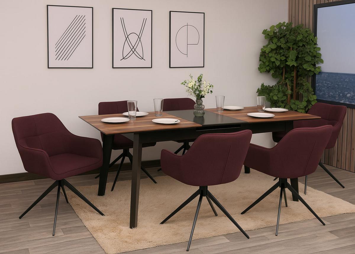 ESSZIMMERSTUHL Schwarz, Bordeaux 6er-Set - Bordeaux/Schwarz, Textil (53/80/59cm) - MCW