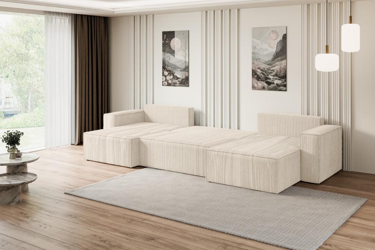 WOHNLANDSCHAFT mit Schlaffunktion und Bettkasten CELTIC-XLU - 377x143x83 cm Beige Cord - Beige/Schwarz, Holzwerkstoff/Kunststoff (377/83/143cm) - ALTDECOR