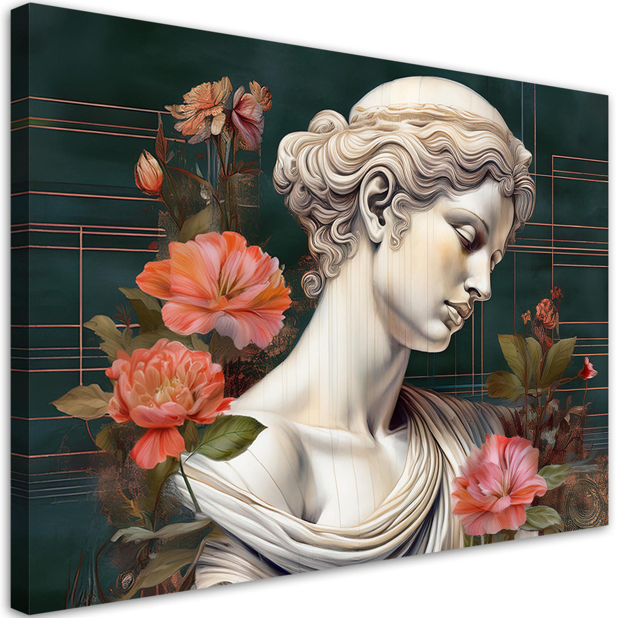 WANDBILD skulptur statue einer frau mit blumen - Multicolor, Textil (60/40cm) - Feeby