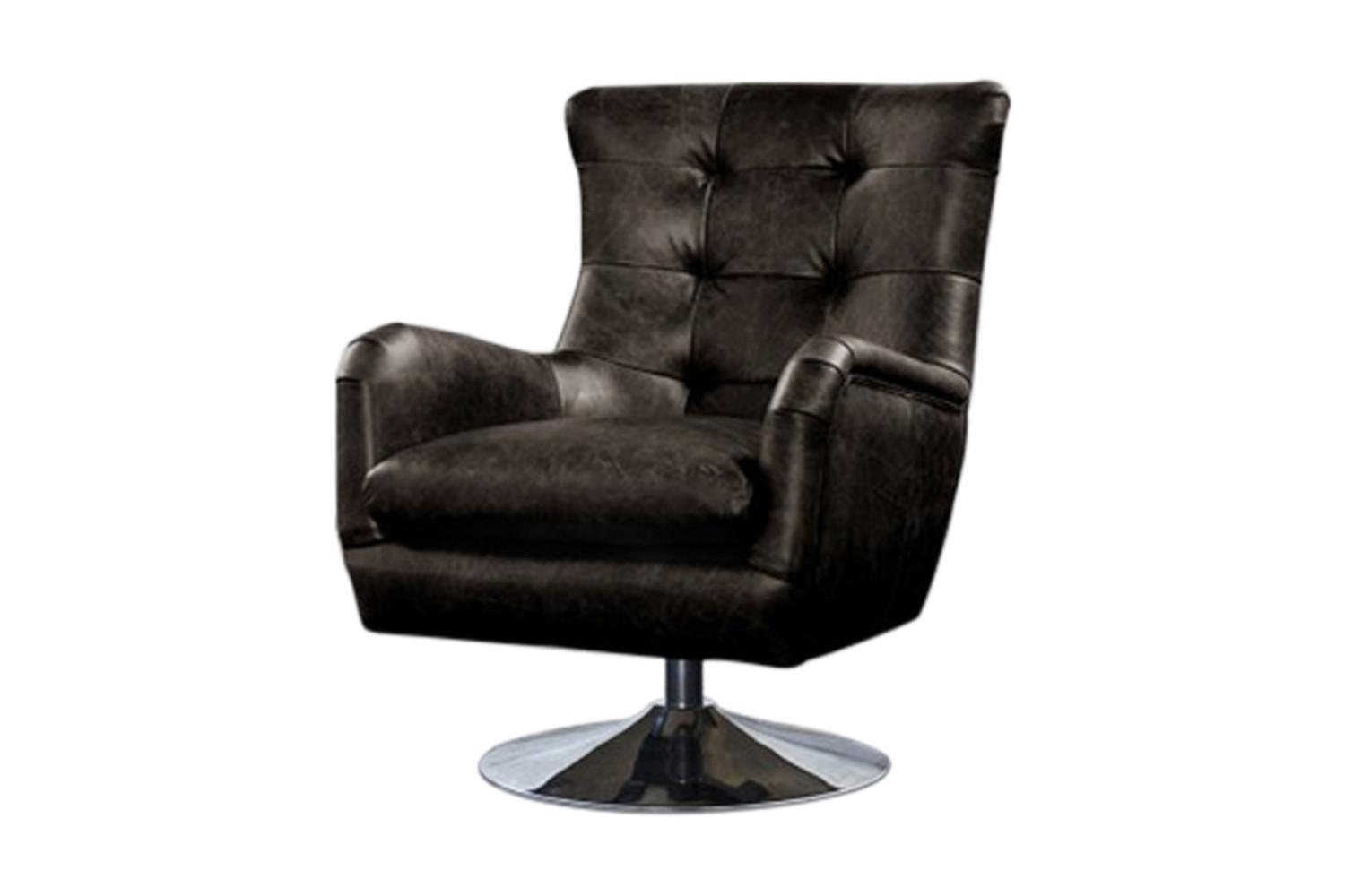 SESSEL RELEXA Schwarz Leder Drehbar (180°) - Silberfarben/Schwarz, Leder/Metall (69/95/77cm) - KAWOLA