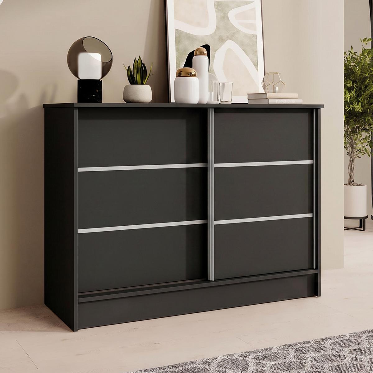 KOMMODE Mirela mit 2 Schiebetüren 100 cm, Schwarz - Schwarz, Holzwerkstoff (101/85/43.5cm) - Beautysofa