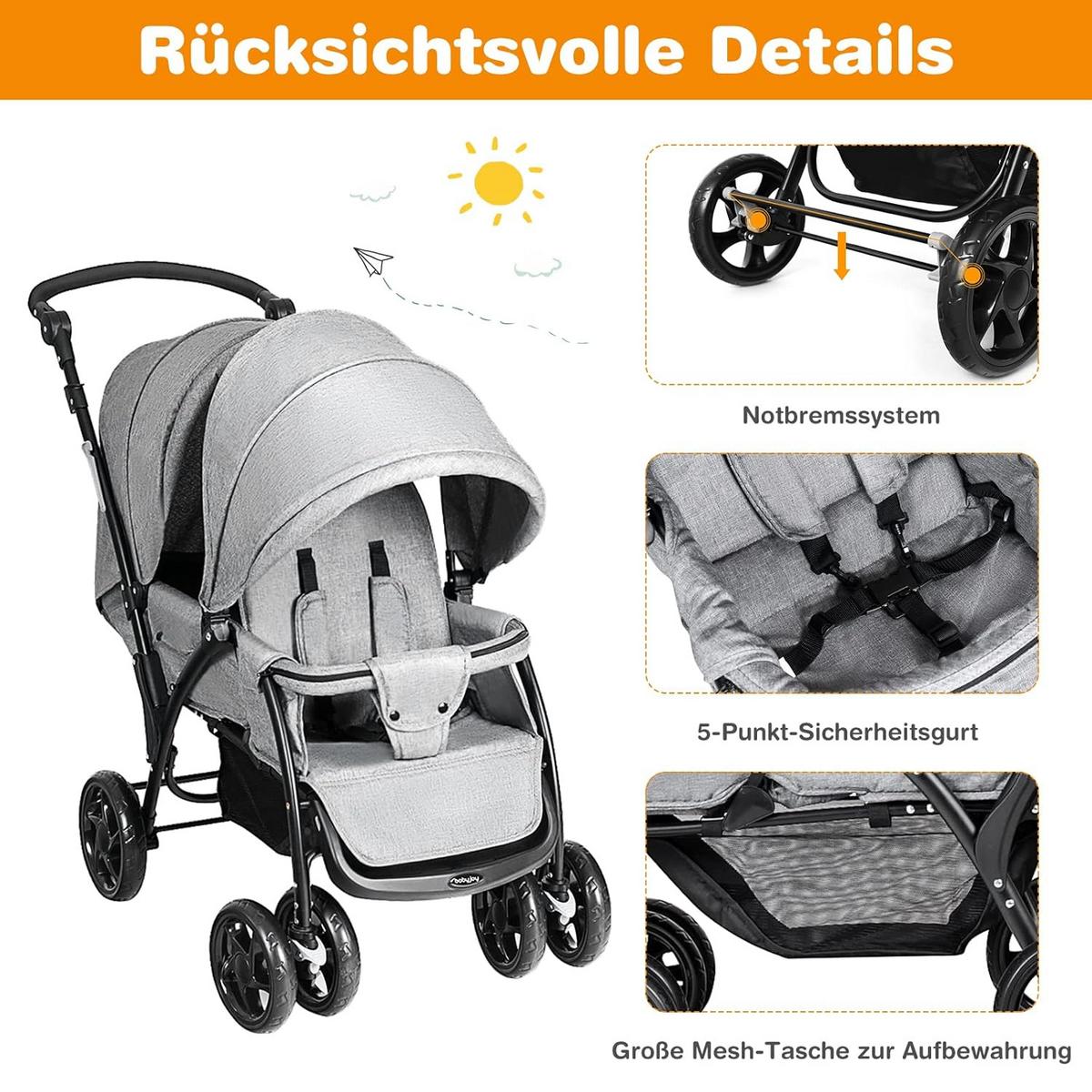 GESCHWISTERWAGEN Grau - Grau, Metall (49/98.5/30cm) - COSTWAY