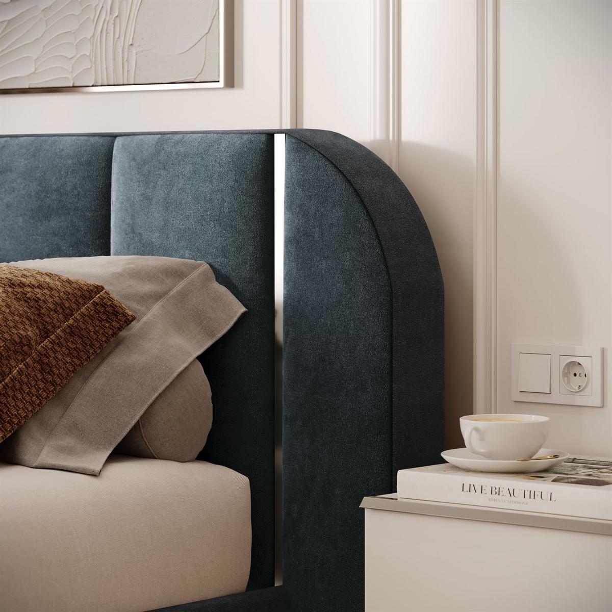 BETT AMARA SILVER 180x200 gepolstert mit Stauraum und Lattenrost, Royal Velvet 233 - Blau, Textil (180/200cm) - Lookway