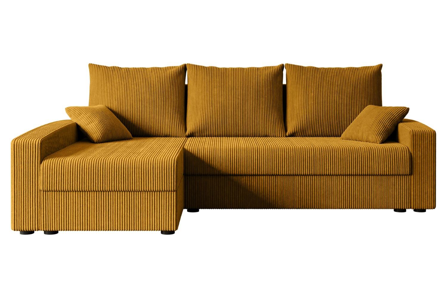 ECKSOFA mit Schlaffunktion und Bettkasten ALESIA-L 231x140x90 cm Senfgelb Cord - Gelb/Silberfarben, Holzwerkstoff/Kunststoff (231/140cm) - ALTDECOR