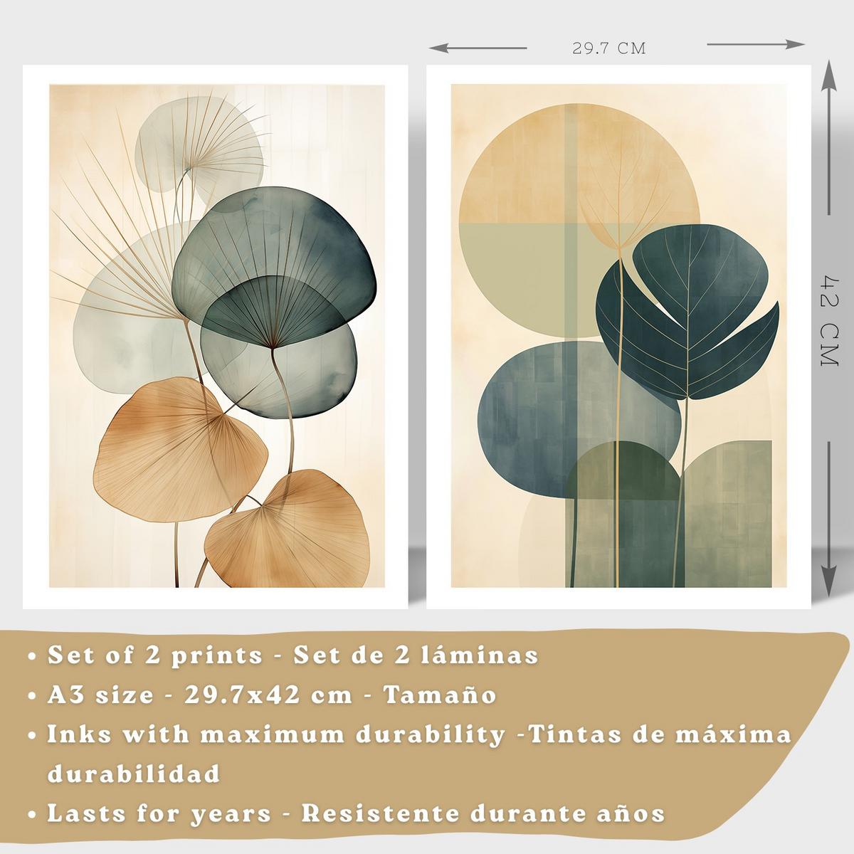 POSTER 2er Bilder-Set Wandbilder Geometrische Blumen modern Wohnzimmer Deko, Schlafzimmer, Küche, Badezimmer Schwarzer Rahmen A3 - Schwarz, Papier (29.7/1/42cm) - Nacnic