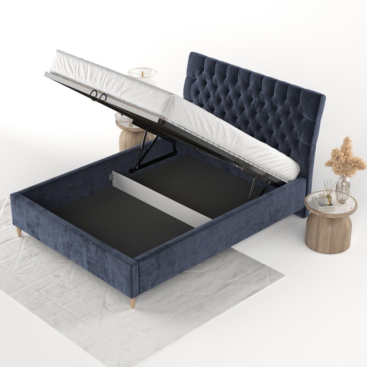 POLSTERBETT Lira 160/200 cm Marineblau im Lotta Stoff - Naturfarben/Dunkelblau, Holz/Holzwerkstoff (160/200cm) - AltaBeds