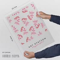 POSTER Set Mit 6 Blumen Feldblumen Natur Und Botanikdrucke Für Innenarchitektur A3 & A4 Rahmen Aus Hellem Holz - Beige, Papier (29/3cm) - Nacnic