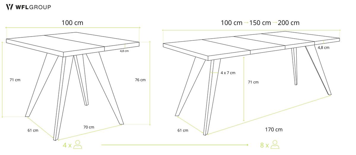 ESSTISCH Quadro quadratischer ausziehbarer, Grauer Beton 100-200/100/76 cm - Hellgrau/Weiß, Holz/Holzwerkstoff (100/200/76cm) - WFL GROUP