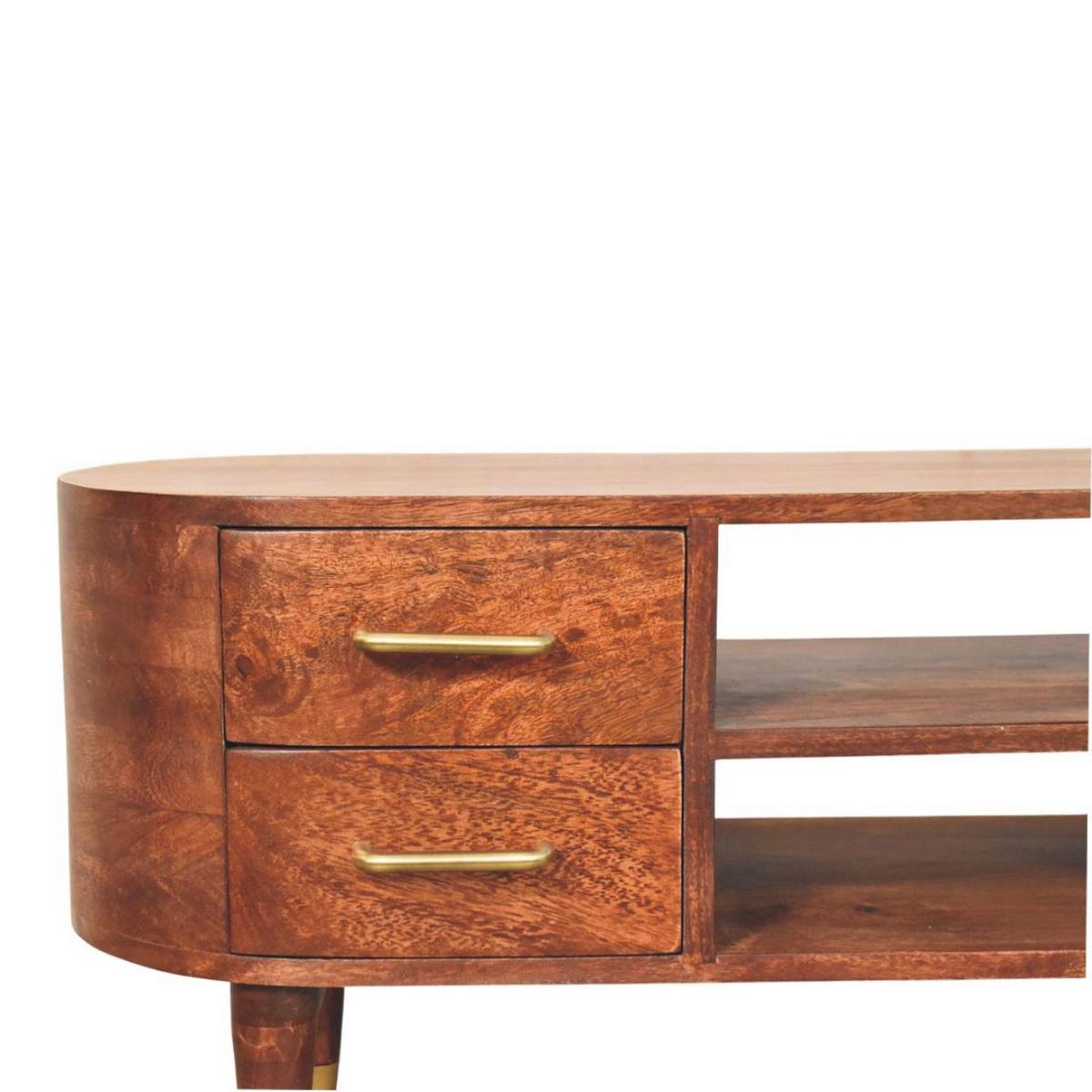 MEDIENEINHEIT mit Wine-Wood-Oak-Finish, 4 Schubladen, 2 offene Ablagen, T-Bar-Griffe, braun - Goldfarben/Braun, Holz/Metall (110/48/35cm) - Artisan Furniture
