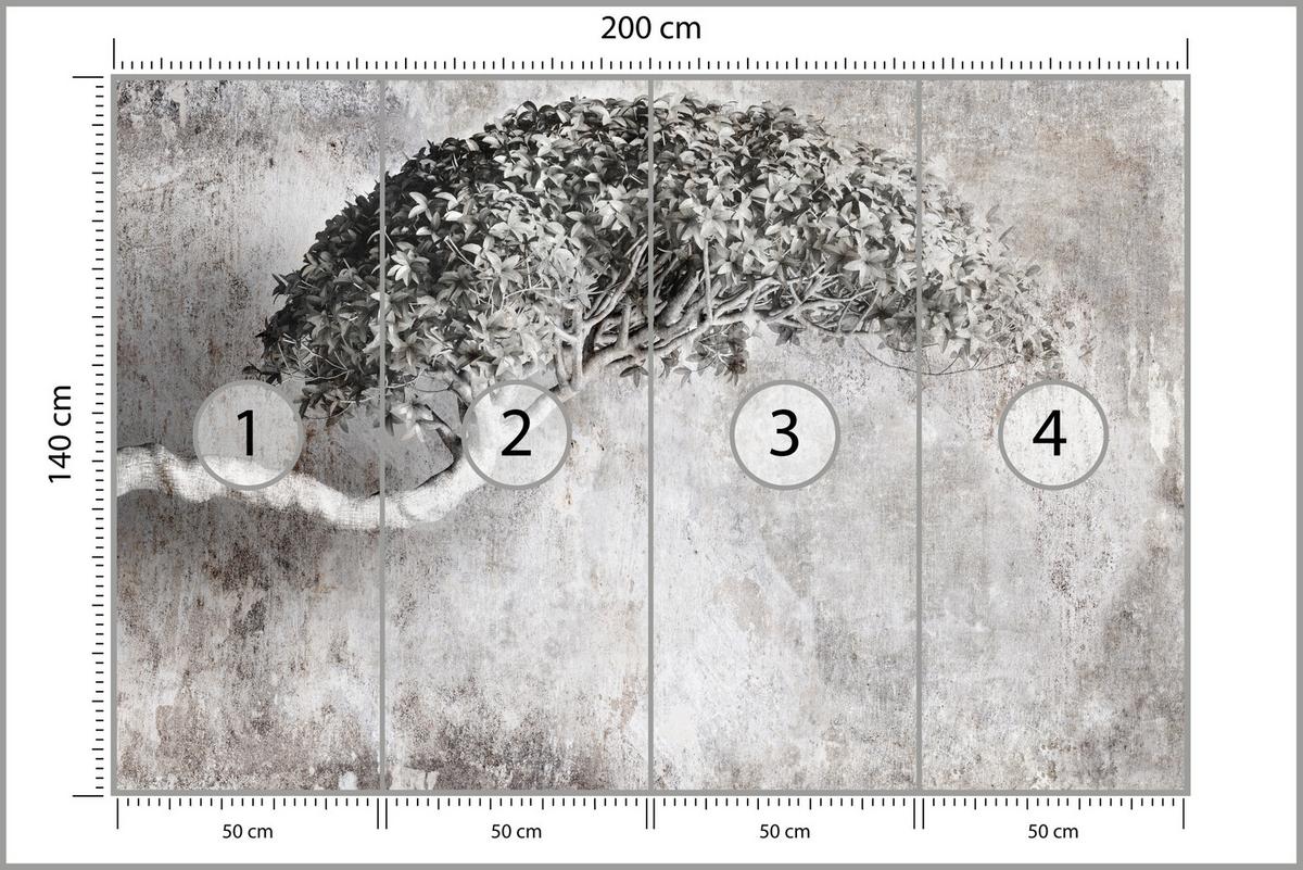 FOTOTAPETE Abstrakter Baum Beton 3D Effekt 200x140 - Schwarz/Grau, Papier (200/140cm) - Muralo