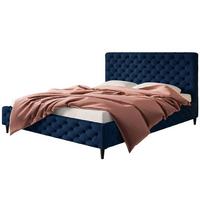 POLSTERBETT LUX Miami mit Kopfteil, 120 x 200 cm, Doppelbett mit Lattenrost aus Holz, Velourstoff Dunkelblau, Füße in Farbe: Schwarz - Dunkelblau, Holz/Textil (120/200cm) - Alpi-Möbel