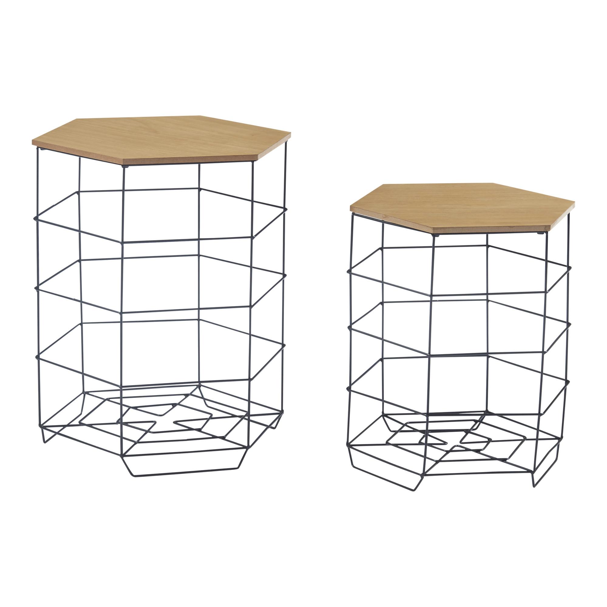 BEISTELLTISCH-SET 2 TLG. Hørsholm - Schwarz/Braun, Holzwerkstoff/Metall (41.5/41.5/51cm) - [en.casa]