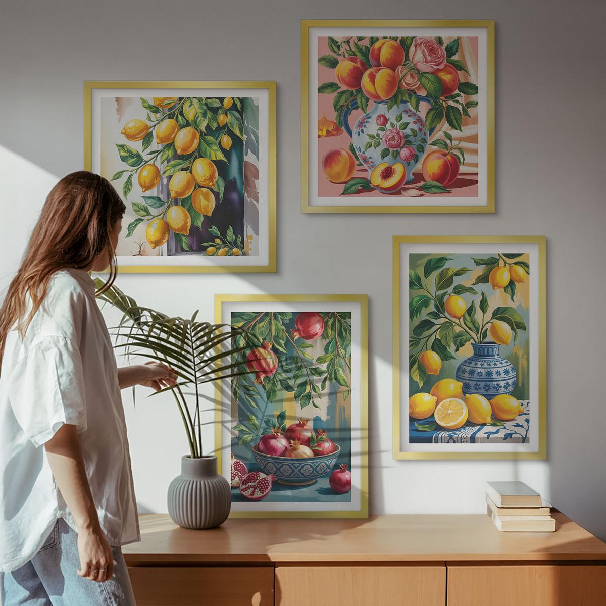 BILDER SET 4er Set - 50x50 cm & 40x60 cm Goldrahmen - Fruchtzusammensetzungen - Goldfarben, Kunststoff (50/50cm) - TULUP