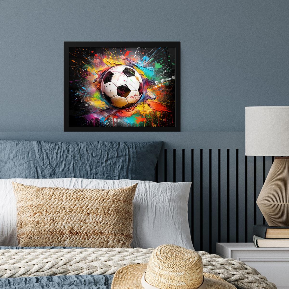 POSTER MIT RAHMENGERAHMTES BILD Fußball - Farbe - Farben - Schwarz - Weiß 40x30 cm - Weiß, Papier (40/30cm) - MuchoWow
