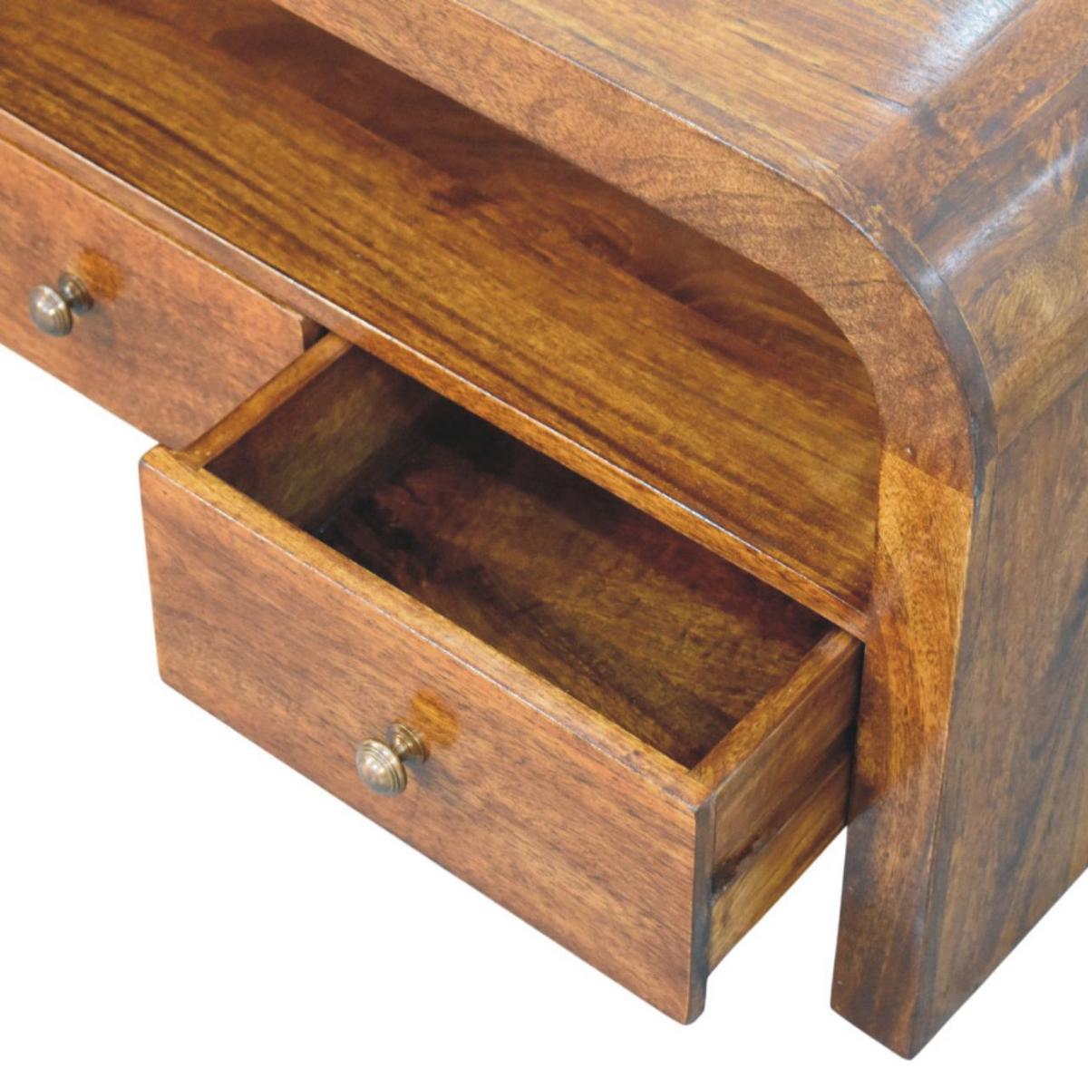 TV-MÖBEL Darcy Kastanie, 3 Schubladen und Offenes Regal, Dunkelbraun - Dunkelbraun/Messingfarben, Holz/Metall (110/45/35cm) - Artisan Furniture