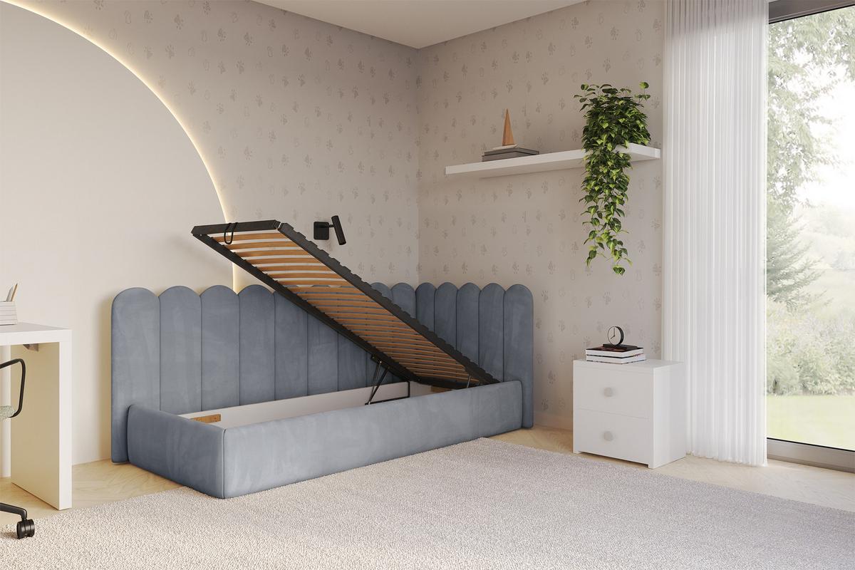 EINZELLBETT Jugendbett mit Bettkasten und Matratze H3/H4, Links - ARTY 90x200 Grau - Grau, Holzwerkstoff/Textil (90/200cm) - ALTDECOR