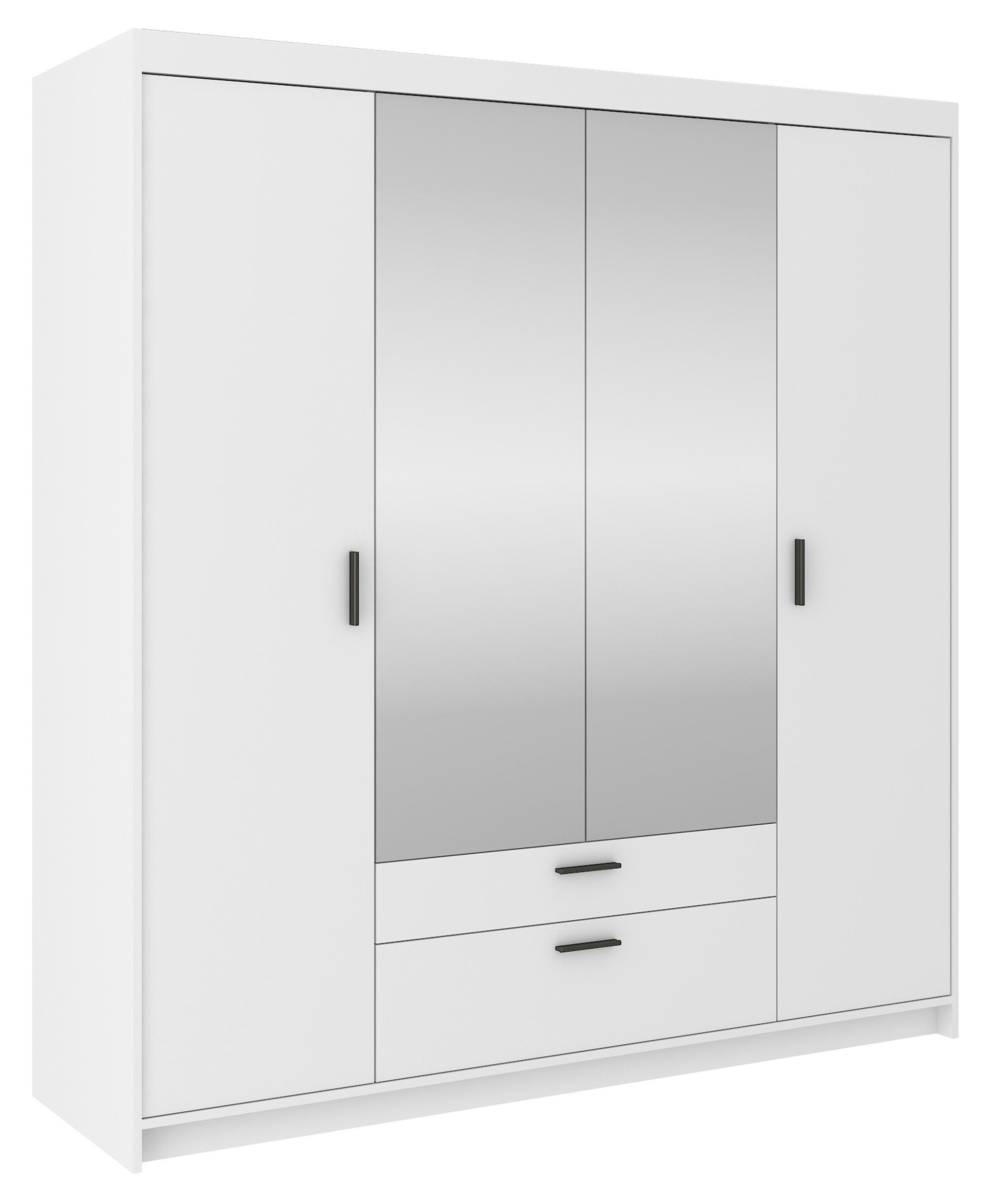 KLEIDERSCHRANK Storicos Weiß 176,3/190,5/53 cm - 4T2S Modern mit Schubladen und Spiegel - Weiß, Holzwerkstoff/Kunststoff (176.4/190.6/53cm) - AX Living