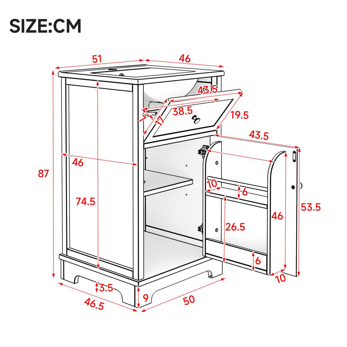 WASCHTISCH mit Unterschrank Weiß 51cm Standschrank mit Keramikbecken & Klappfach - Weiß, Holzwerkstoff (51/87/46cm) - Urban Meuble