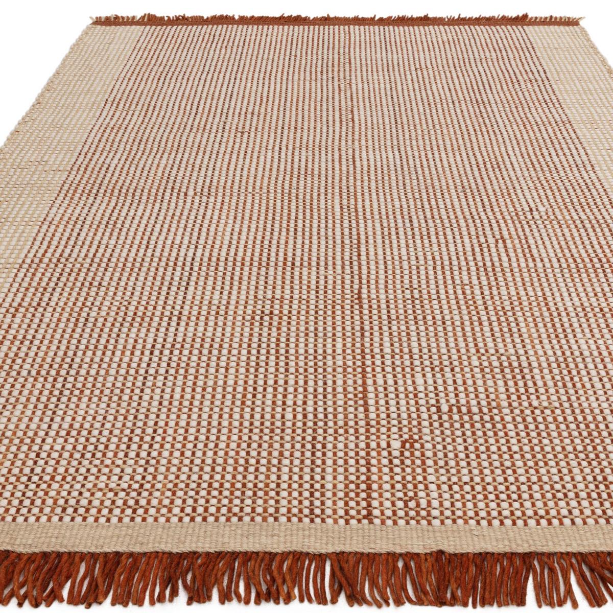 WOLLTEPPICH handgewebt mit Fransen PISA, geometrisch, Terrakotta, 200 x 290 cm - Orange, Textil (290/200cm) - KADIMA DESIGN