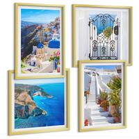 BILDER SET 4er Set - 50x50 cm & 40x60 cm Goldrahmen - Griechische Architektur auf Santorin, Oia - Goldfarben, Kunststoff (50/50cm) - TULUP