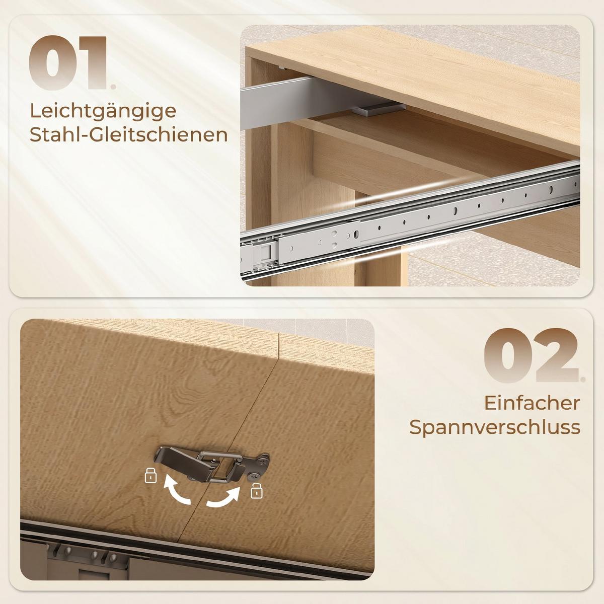 AUSZIEHBARER-ESSTISCH Spanplatte Stahl Braun - Hellbraun, Holzwerkstoff (240/90/78cm) - HOMCOM