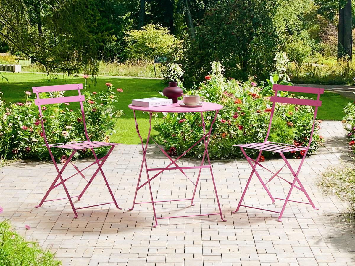 BALKONSET 2-Sitzer rosa zusammenklappbar Fiori - Pink, Metall - Beliani