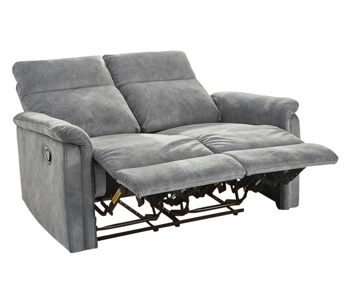 2-SITZER-RELAXSOFA Federkern, Liegefunktion verstellbar durch halbautomatische Relaxfunktion B130/T90/H100 cm, Velours Vintage Grau / 15127 - Hellgrau/Schwarz, Textil (130/100/90cm) - luma-home