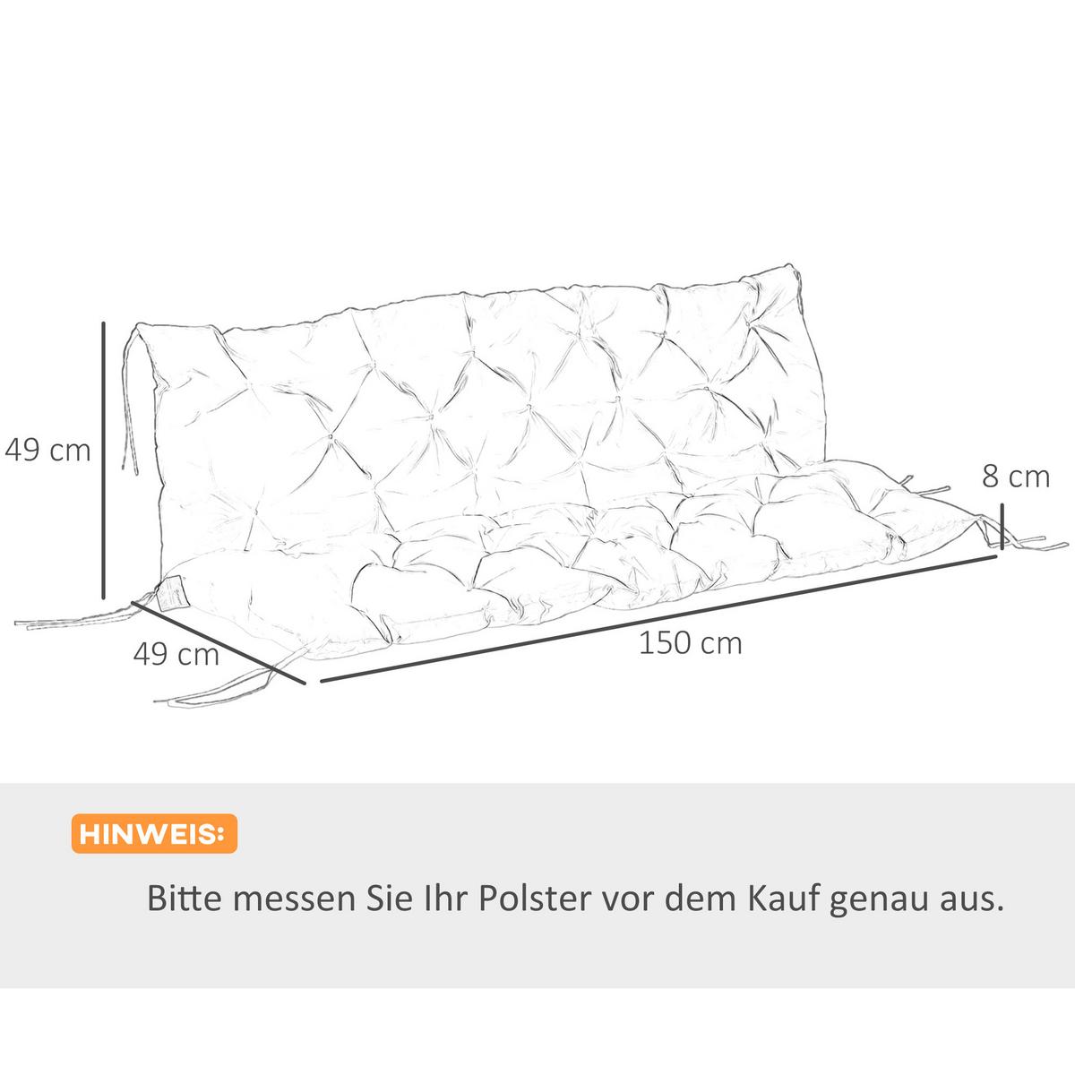 3 Sitzer Bankauflage 150 x 98 x 8 cm, Bankkissen mit Bändern, Sitzkissen Rot - Rot, Kunststoff (150/8/98cm) - Outsunny