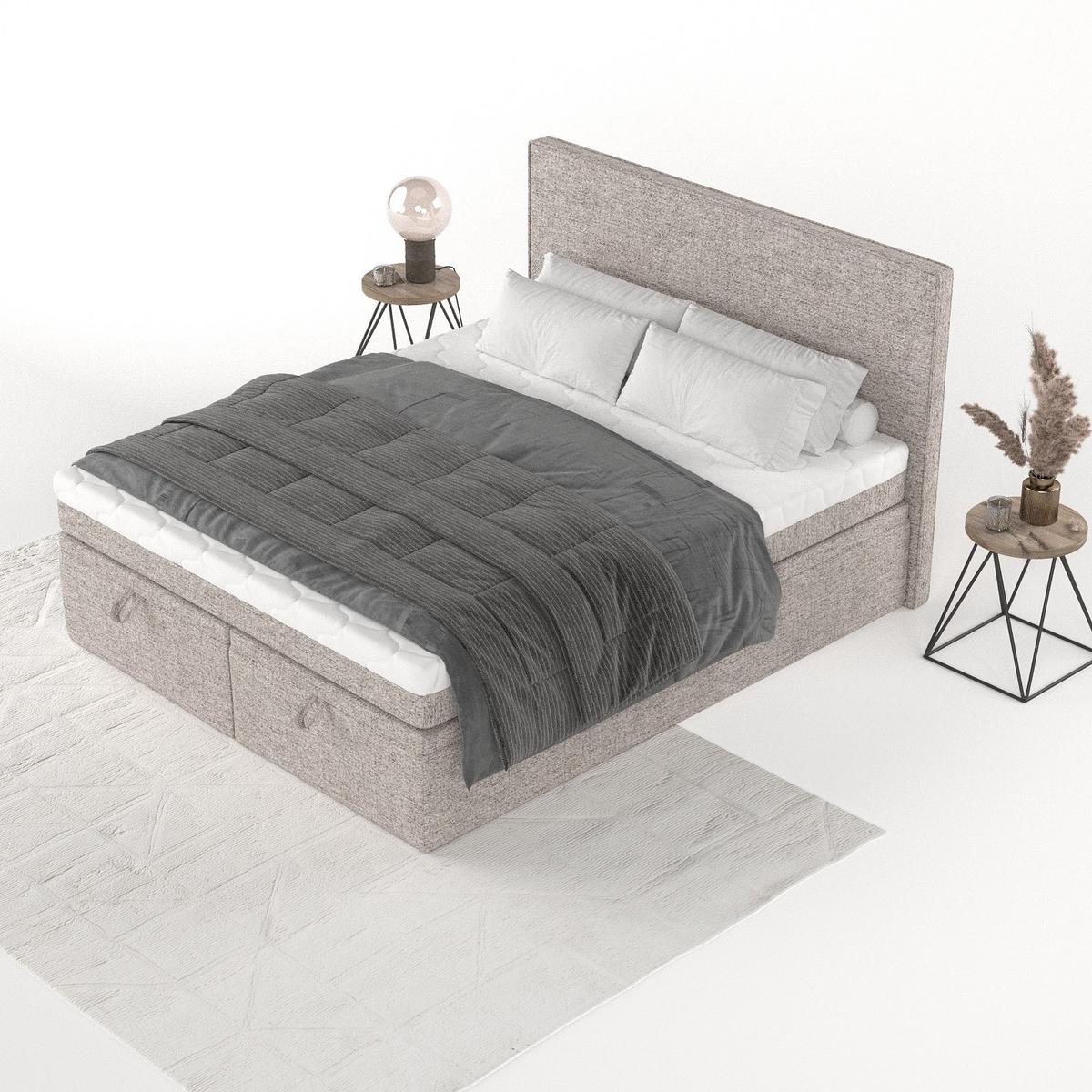 BOXBETT Zalla 160/200 cm Beige im Neve Stoff - Beige/Schwarz, Holz/Holzwerkstoff (160/200cm) - AltaBeds