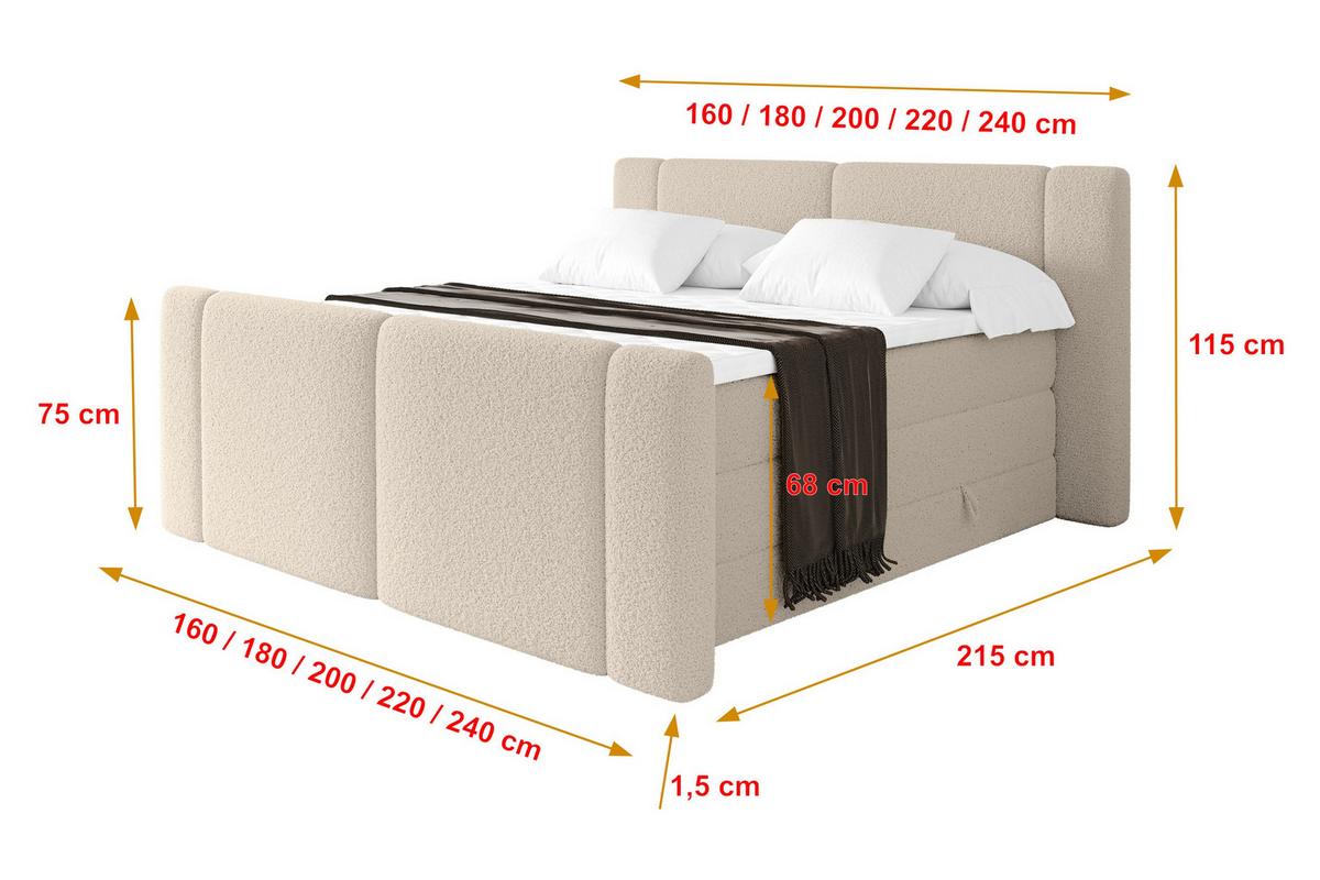 BOXSPRINGBETT mit Matratze H3/H4 - EVON KING Zanozek - 180x200 cm Dunkelbeige - Cappuccino, Holzwerkstoff (180/200cm) - ALTDECOR
