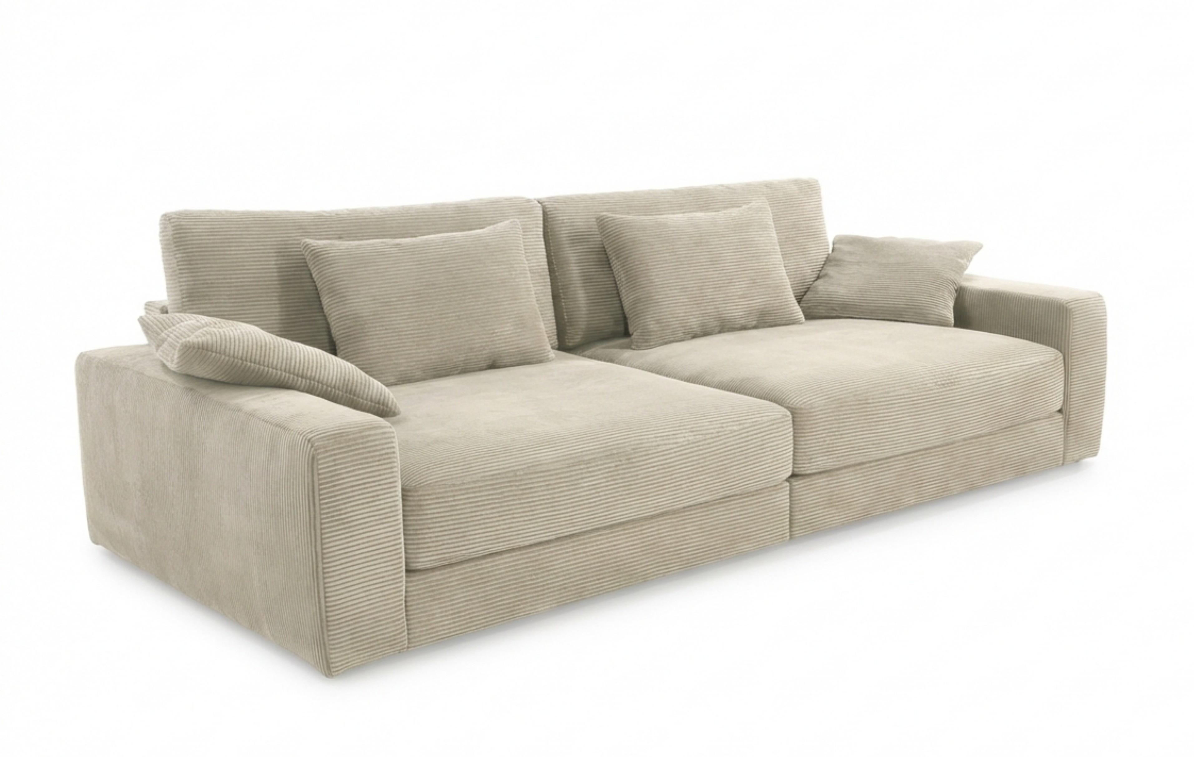 BIG-SOFA mit Federkern B290/T135/H90 cm extratief, Liegefläche 122x240 cm, Cord Beige Grau / 15251 - Greige/Schwarz, Kunststoff/Textil (290/90/135cm) - luma-home