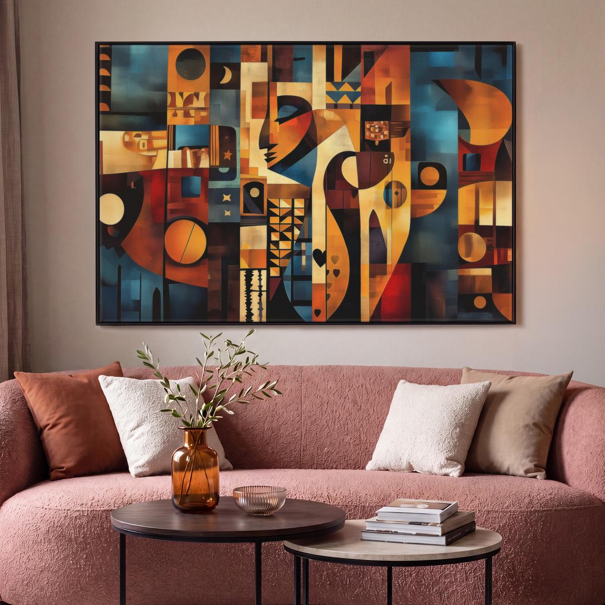 LEINWAND Bilder mit Rahmen - Figuren - Abstrakt - Symbole - 120x80 - Terracotta, Textil (120/80cm) - MuchoWow