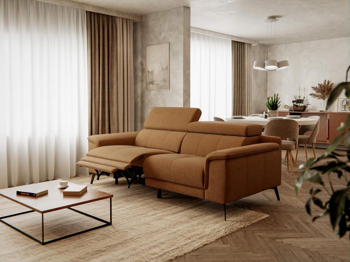 RELAXSOFA FIERO 3-Sitzer mit 1 Relaxfunktion, orange - Schwarz/Orange, Holzwerkstoff/Textil (212/82/103cm) - Wozimo