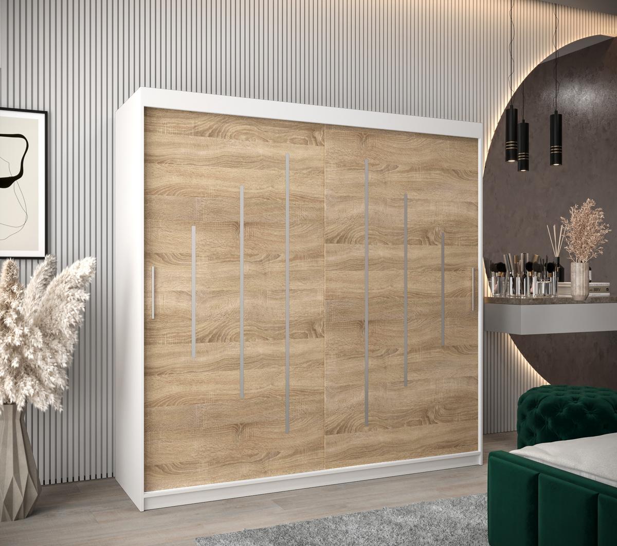SCHWEBETÜRENSCHRANK 200/200/62 2-türig - Silberfarben/Weiß, Holz/Kunststoff (200/200/62cm) - Abiks Möbel