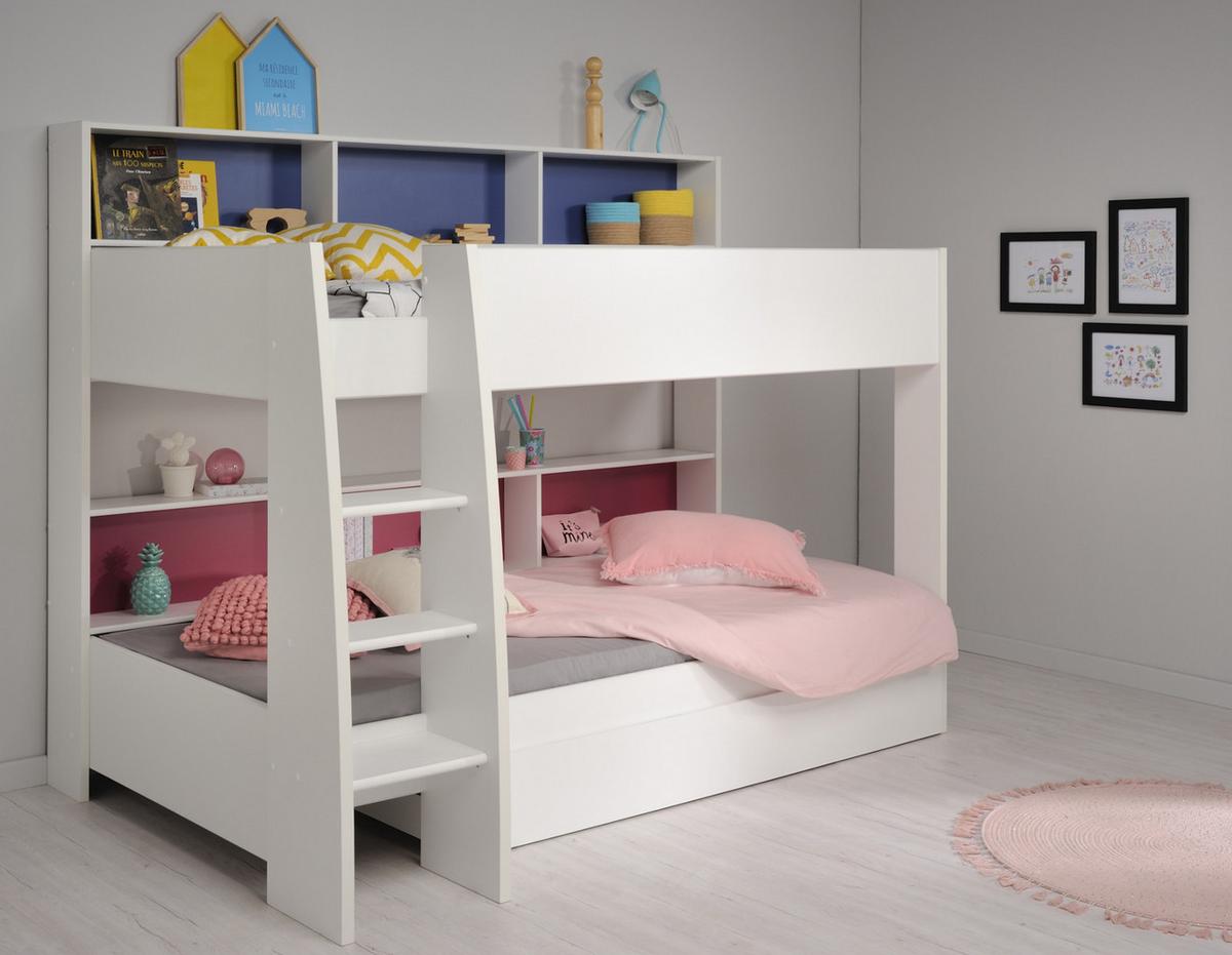 ETAGENBETT mit Bettschubkasten Jugendzimmer Hochbett 2x Liegefläche 90 x 200 cm - Blau/Pink, Holz/Holzwerkstoff (90/200cm) - Parisot Meuble