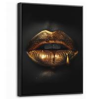LEINWAND Bilder mit Rahmen - Frau - Porträt - Lippen - Gold - Schwarz - 30x40 - Schwarz, Textil (30/40cm) - MuchoWow