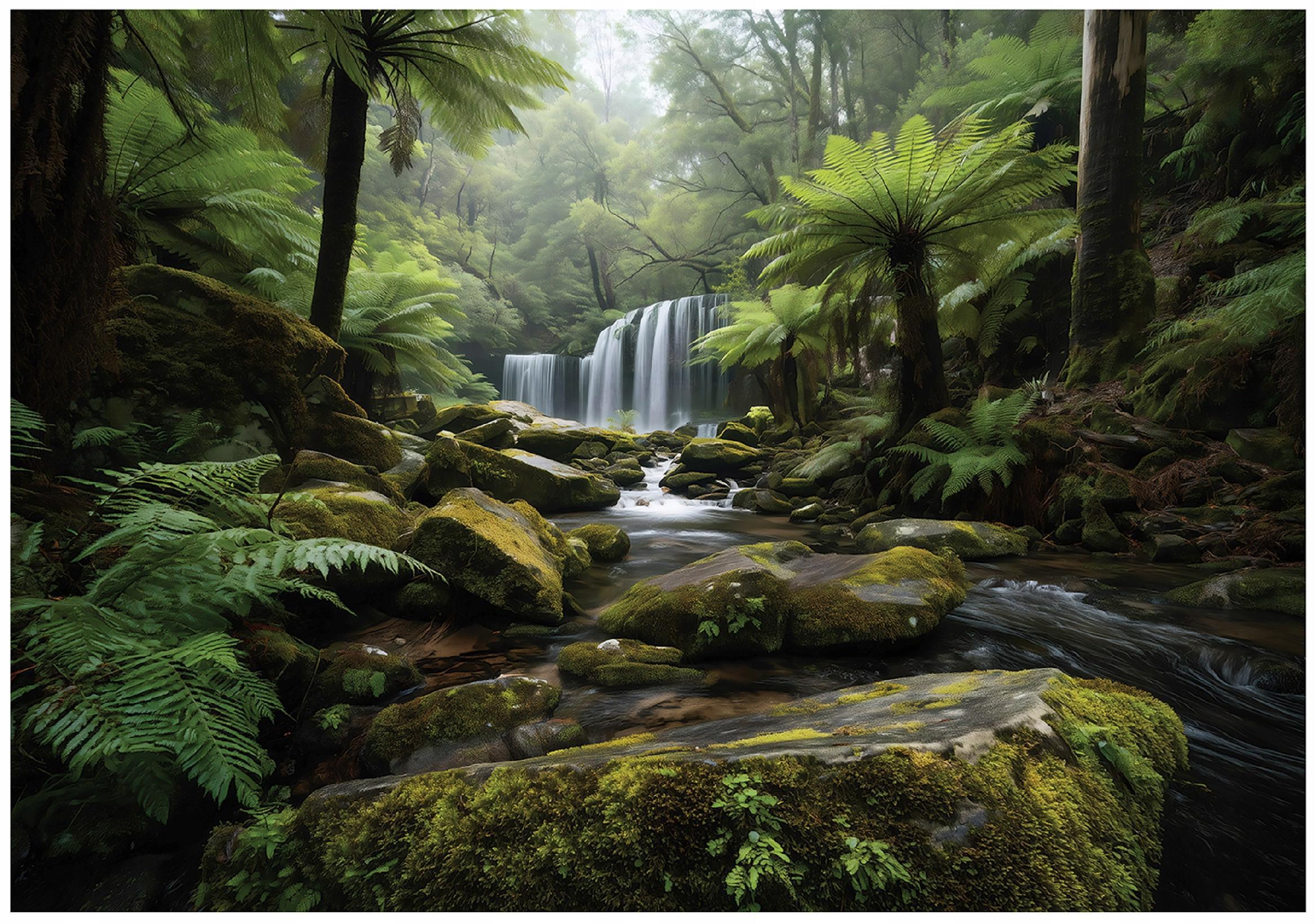 FOTOTAPETE Wald Wasserfall Grün 150x105 cm - Multicolor, Papier (150/105cm) - Wallarena
