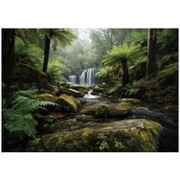 FOTOTAPETE Wald Wasserfall Grün 350x250 cm - Multicolor, Papier (350/250cm) - Wallarena