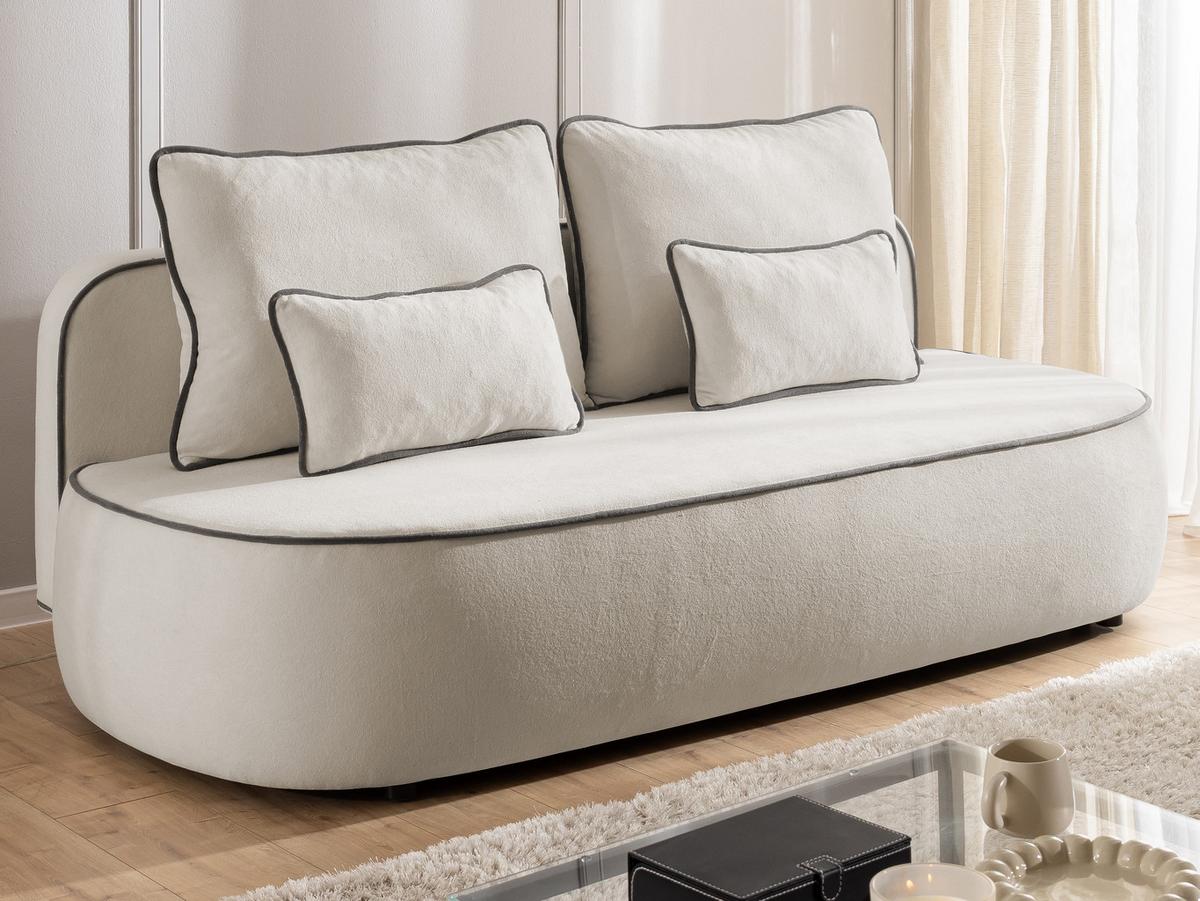 KINDERSOFA Vero im modernen und abgerundeten Design mit Schlaffunktion und Bettkasten aus Helllgrau Plüschstoff mit graphiter Paspel - Hellgrau/Schwarz, Holz/Kunststoff (210/90/98cm) - S-Style Möbel