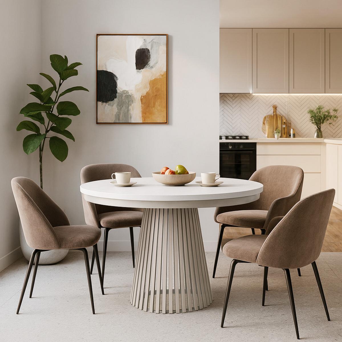 ESSTISCH Lumi im Loft-Stil, ausziehbar Ø 120–200 cm, Metallbeinen, Kaschmir+Weiß - Kaschmir, Metall (120/120/77cm) - Beautysofa