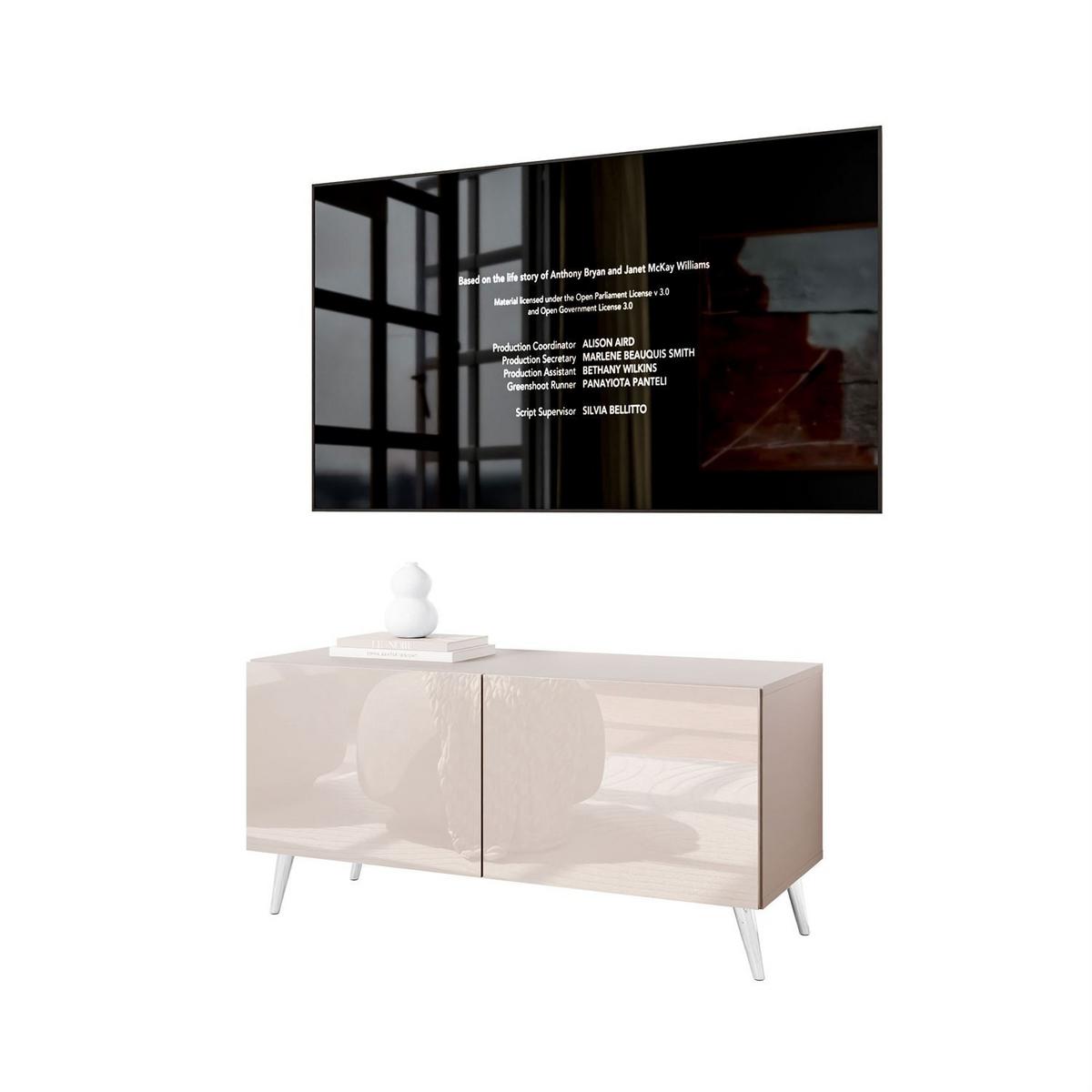 TV-SCHRANK COLGANTE 100 Kaschmir Hochglanz, mit LED, Schräge silberne Füßen - Chromfarben/Kaschmir, Holzwerkstoff (100/49/40cm) - Lookway