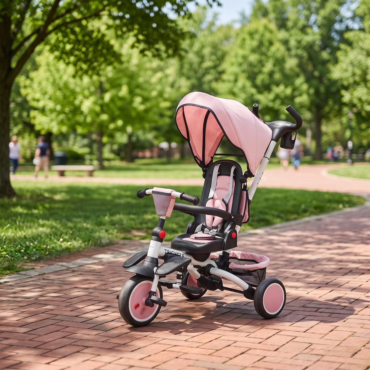 DREIRAD 6in1 mit Schubstange für 1-5 Jahre Kinderdreirad mit drehbarem Sitz Rosa - Rosa, Kunststoff (111.5/52/98cm) - AIYAPLAY