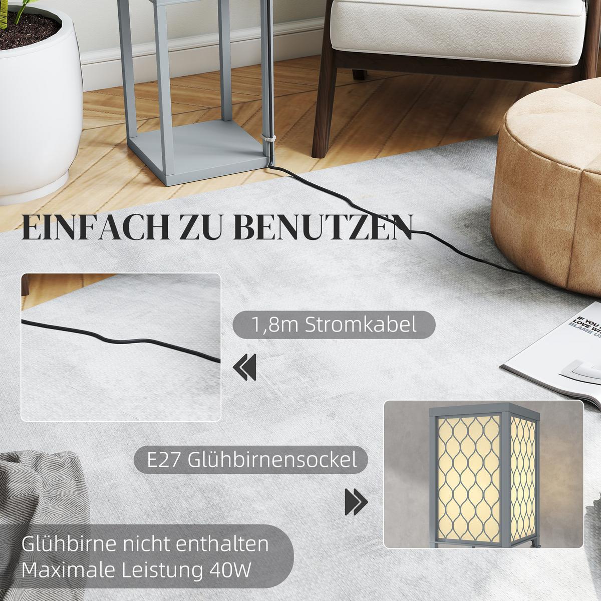 STEHLAMPE Dimmbar mit Regal E27 Fassung Hellgrau - Multicolor, Holzwerkstoff (26/26/160cm) - HOMCOM
