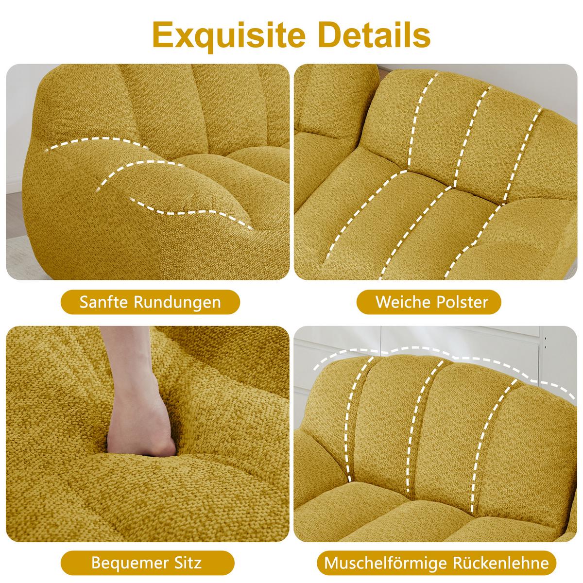 ECKSOFA aus granuliertem Fleece, frameless Lounge-Design ohne Montage - Gelb, Textil (210/165cm) - Urban Meuble