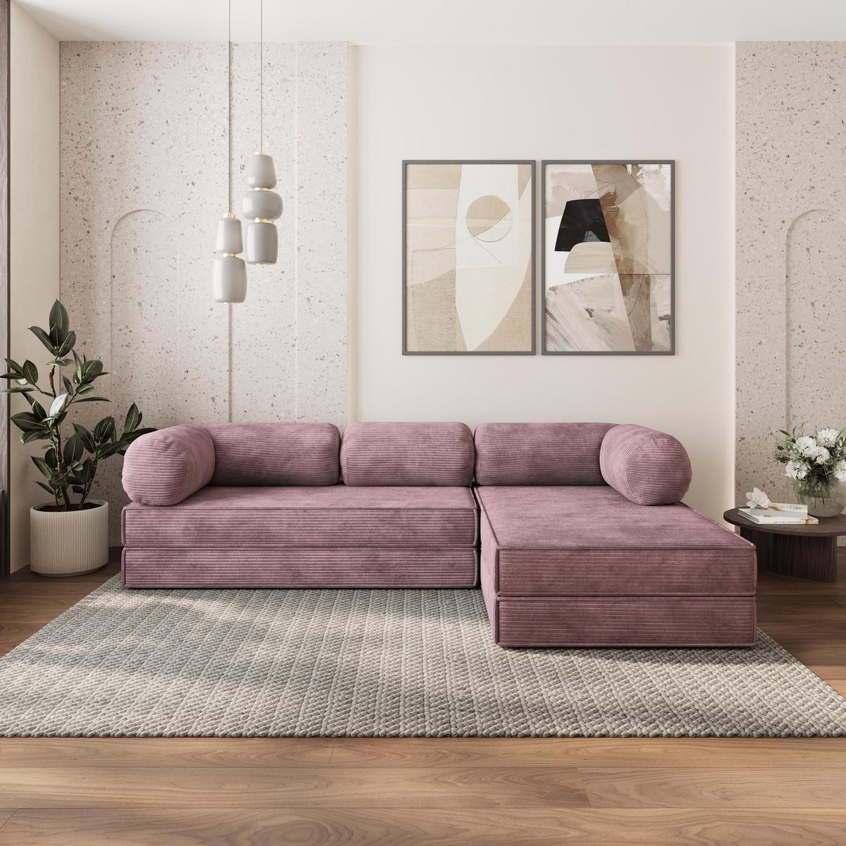 ECKSOFA ETERA modulares Boneless Sofa mit Schlaffunktion Lila Kordstoff - Lila, Textil (270/160cm) - MASSENO