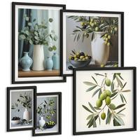 BILDER SET 5er Set - 50x50 cm & 20x30 cm & 40x60 cm Schwarzer Rahmen - Löwenzahnblüten, pastellfarbene Gräser - Schwarz, Kunststoff (40/60cm) - TULUP
