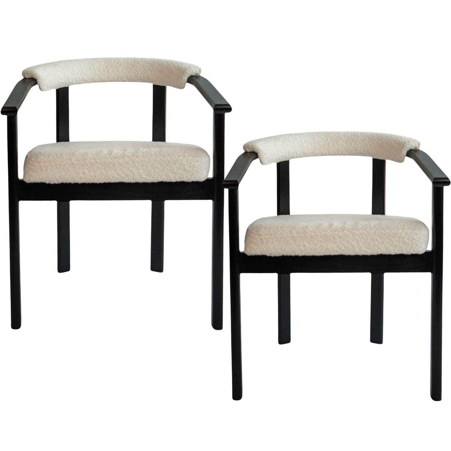 ESSZIMMERSTUHL KIRO 2er Set in Weiß Boucle mit schwarzen Buchenholzbeinen 56/55/73 cm - Schwarz/Weiß, Holz/Textil (58/72/47cm) - WFL GROUP