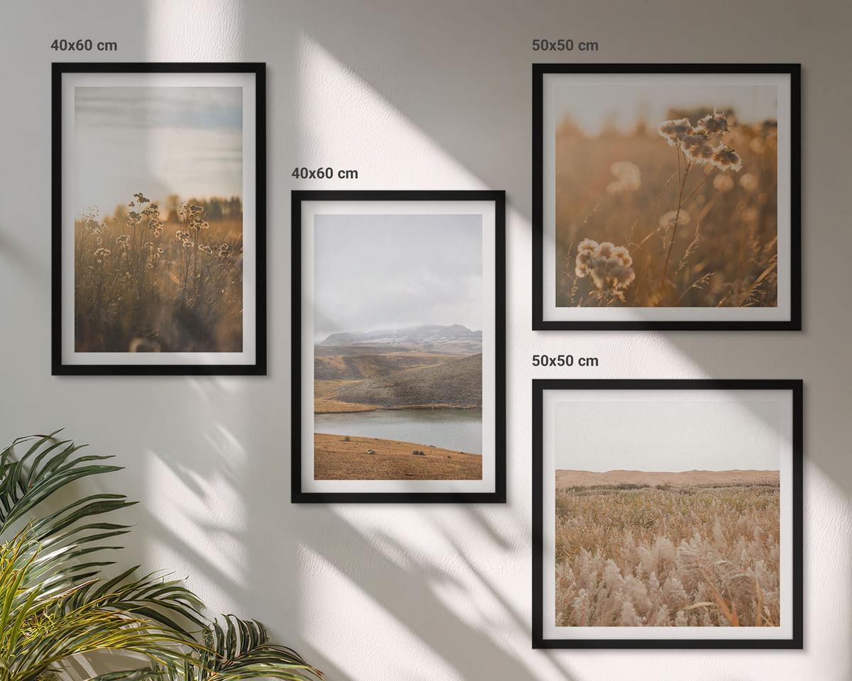 BILDER SET 4er Set - 50x50 cm & 40x60 cm Schwarzer Rahmen - Landschaften Wiesen Berge See - Schwarz, Kunststoff (50/50cm) - TULUP