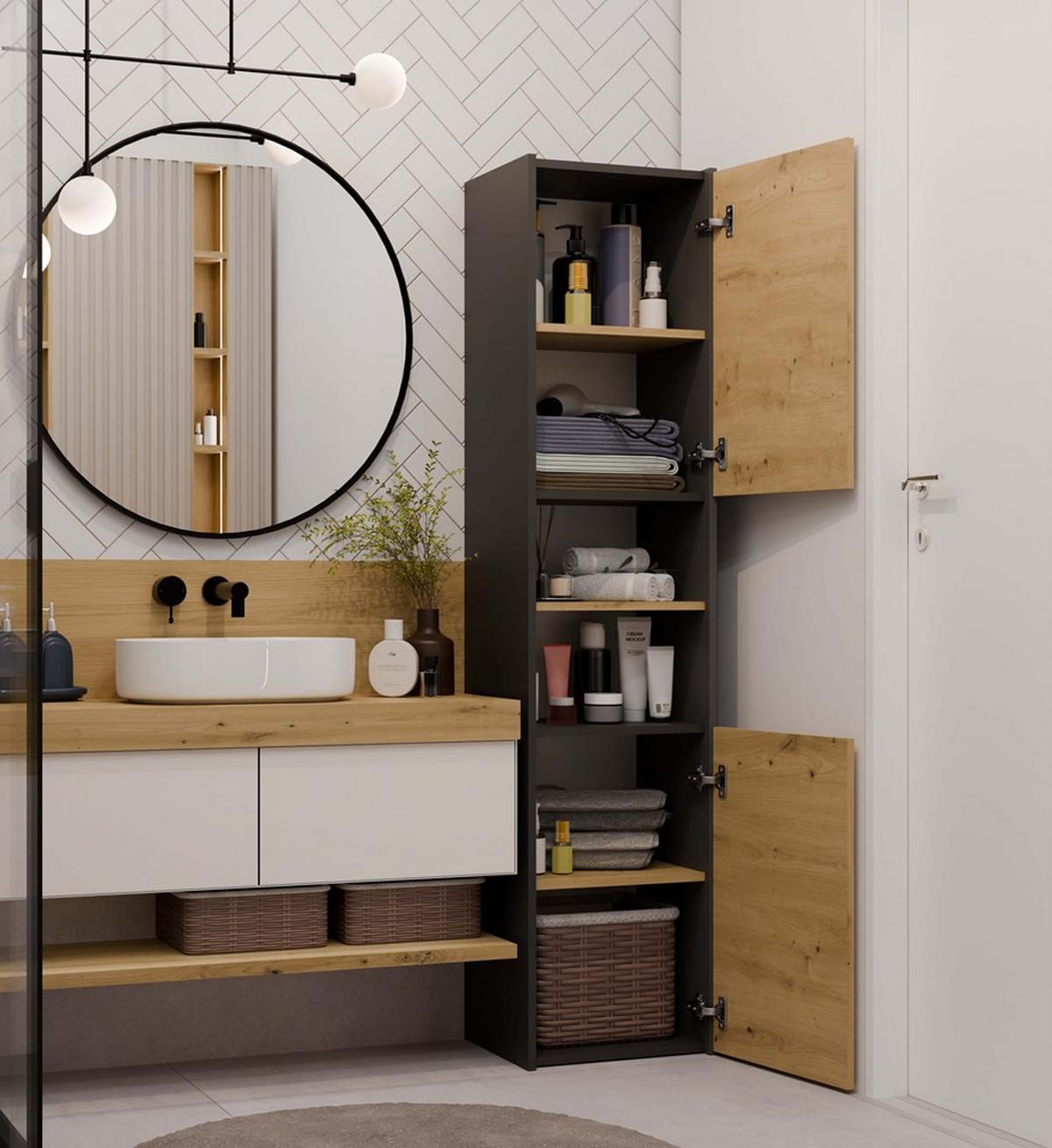 BADEZIMMERSCHRANK Anthrazit, Artisan 40/170/30 - Anthrazit, Holzwerkstoff (40/170/30cm) - RAUMHIRSCH FURNITURE
