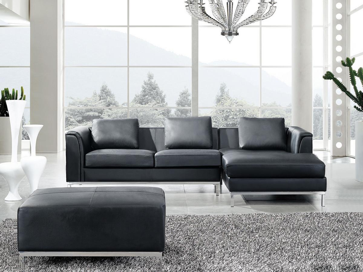 ECKSOFA rechtsseitig mit Ottomane Leder Schwarz Oslo - Schwarz, Leder/Fell (270/151cm) - Beliani